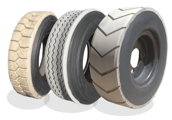 Tyres retreaded with non-marking rubber